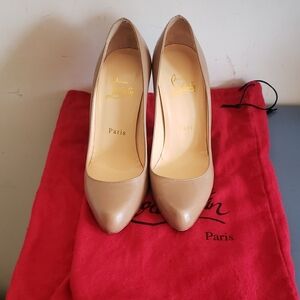 Christian Louboutin Taupe Leather Pointed-Toe Pumps